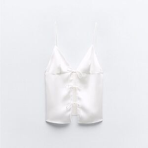 NWT ZARA White Satin Tie Front Cami